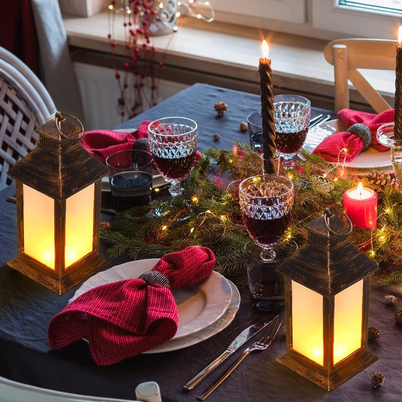 Tondiamo 2 Pcs 84 Vintage Lanterns LED Indoor Lanterns Decorative Small Lamp Flame Effect Retro Battery Operated Candles for Ramadan Decoration Outdoor Hanging Patio Garden Yard Porch DecorBronze - Image 3