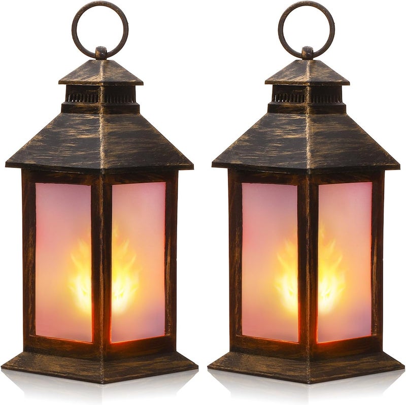 Tondiamo 2 Pcs 84 Vintage Lanterns LED Indoor Lanterns Decorative Small Lamp Flame Effect Retro Battery Operated Candles for Ramadan Decoration Outdoor Hanging Patio Garden Yard Porch DecorBronze - Image 1
