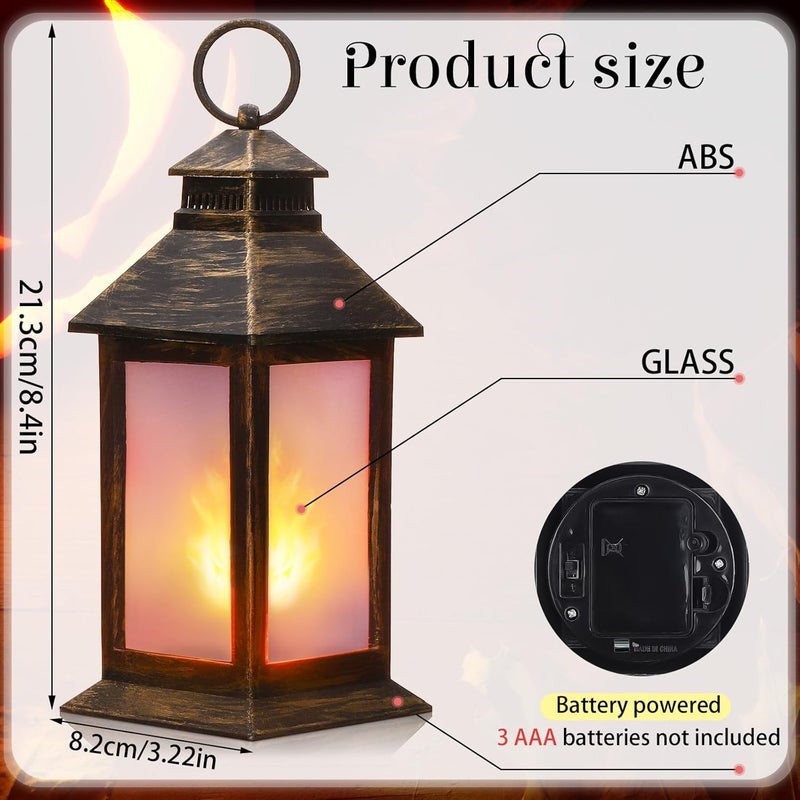 Tondiamo 2 Pcs 84 Vintage Lanterns LED Indoor Lanterns Decorative Small Lamp Flame Effect Retro Battery Operated Candles for Ramadan Decoration Outdoor Hanging Patio Garden Yard Porch DecorBronze - Image 2