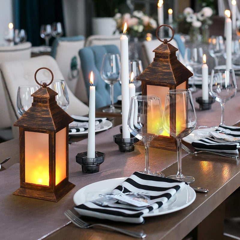 Tondiamo 2 Pcs 84 Vintage Lanterns LED Indoor Lanterns Decorative Small Lamp Flame Effect Retro Battery Operated Candles for Ramadan Decoration Outdoor Hanging Patio Garden Yard Porch DecorBronze - Image 5