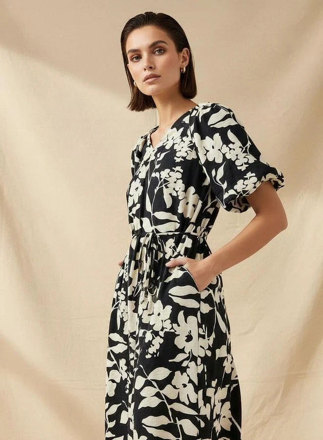 Splash FAV Midi Floral Print Women Dress with Balloon Sleeves