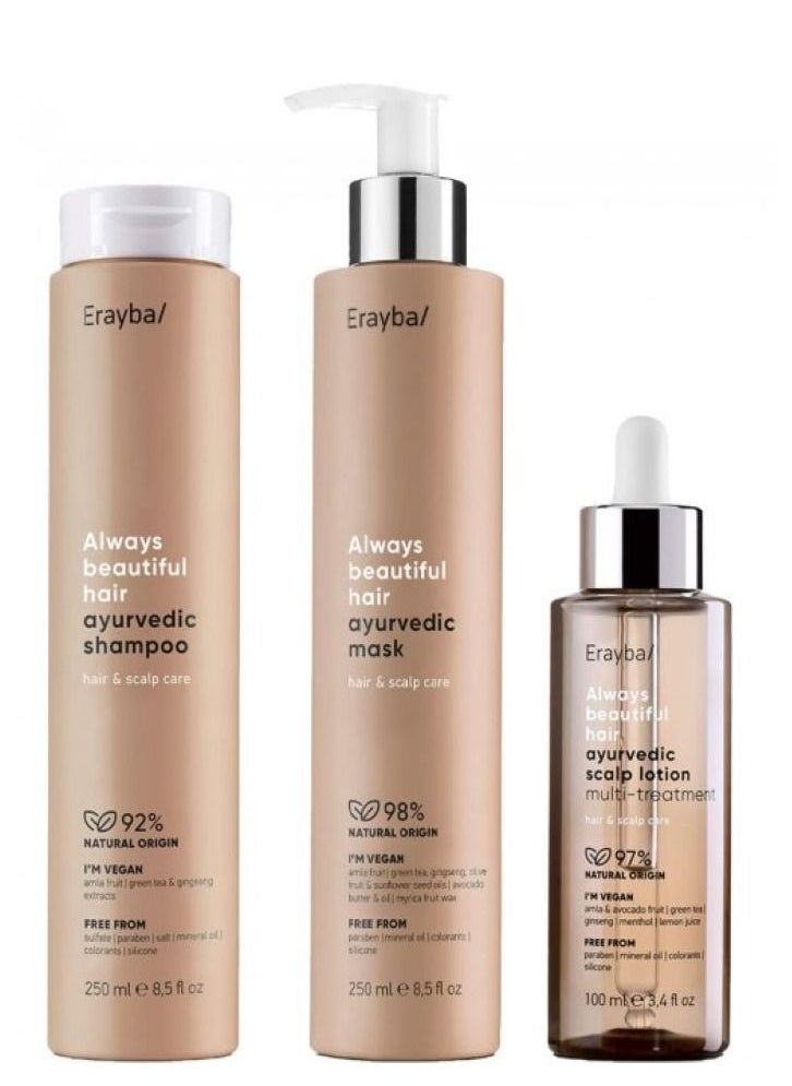 Erayba - Ayurveda Multi Treatment Set Repairs Scalp And Stimulates Hair Growth Shampoo 250ml Mask 250ml Scalp Wash100ml - Image 1