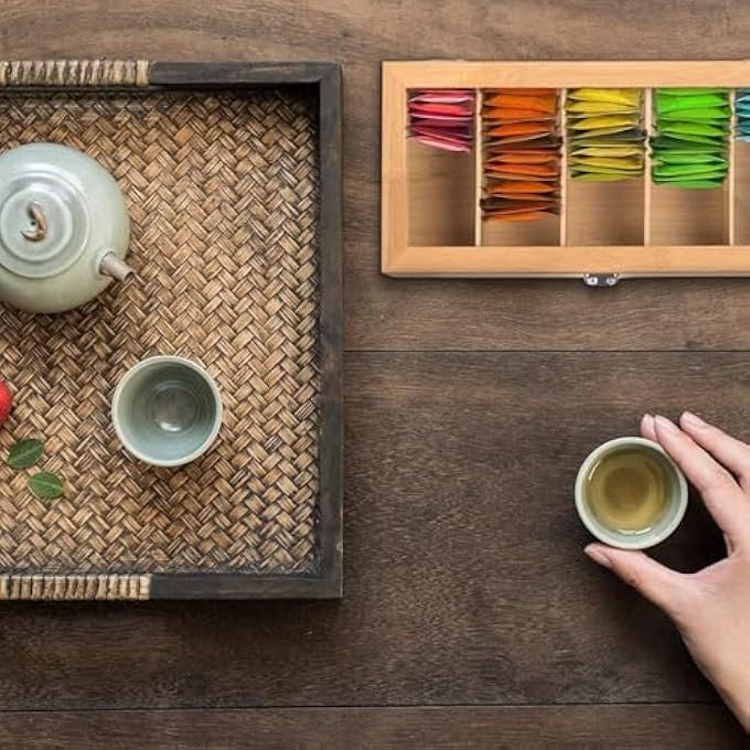 YelaJoy Tea Bag Organizer Storage Box Tea Storage Chest Case Tea Bag Sorter Jewelry Organizer Storage Box With Transparent Hinged Lid For Any Home Restaurant Office 5 Compartments30X20X9Cm - Image 4