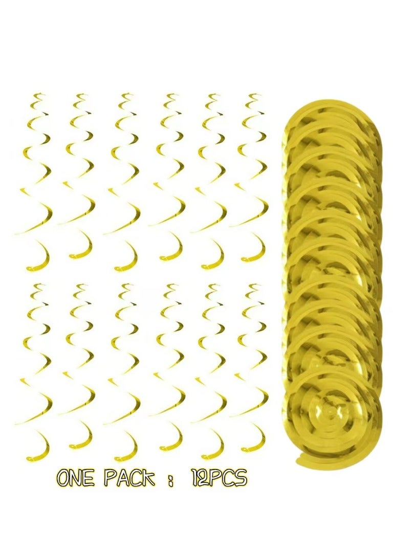 12PCS Gold Single Spiral PVC Hanging Party Ornament For Ramadan Party Eid Mubarka Happy New Year Wedding Birthday Party Decoration - Image 1