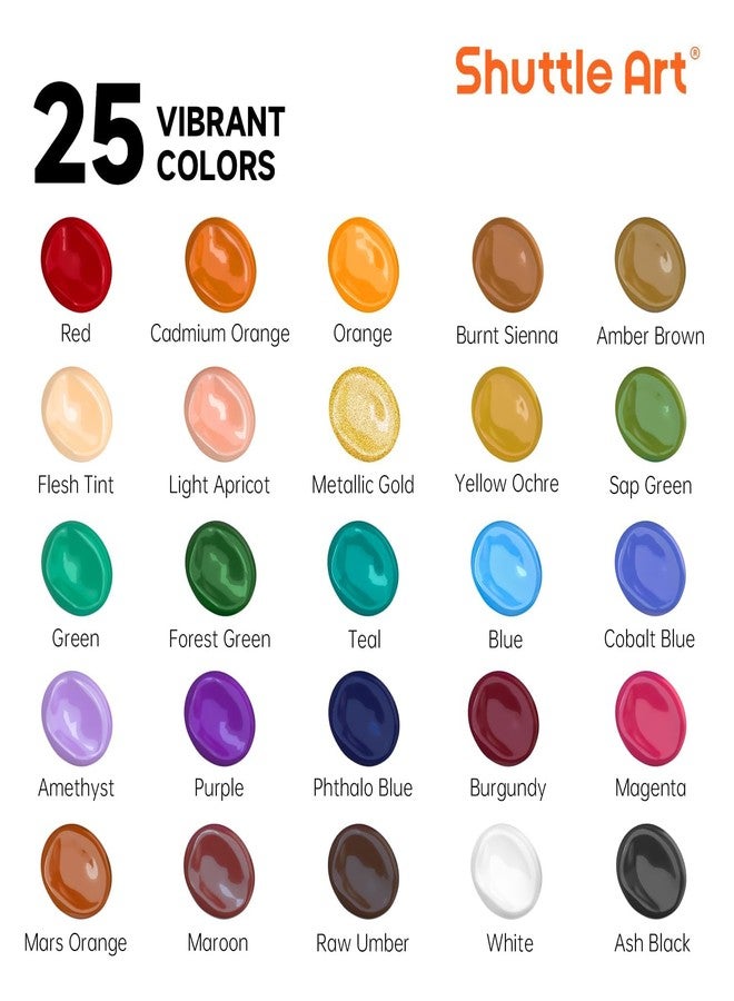 Shuttle Art Acrylic Paint Set, 25 Vintage Colours Acrylic Paints, 2oz/60ml Bottles, Rich Pigmented, Premium Acrylic Paints for Artists, Beginners and Kids on Rocks Crafts Canvas Wood Ceramic - Image 3