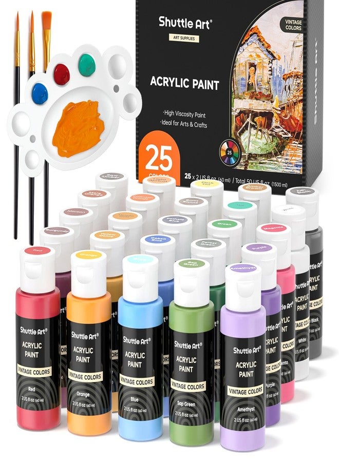 Shuttle Art Acrylic Paint Set, 25 Vintage Colours Acrylic Paints, 2oz/60ml Bottles, Rich Pigmented, Premium Acrylic Paints for Artists, Beginners and Kids on Rocks Crafts Canvas Wood Ceramic - Image 1