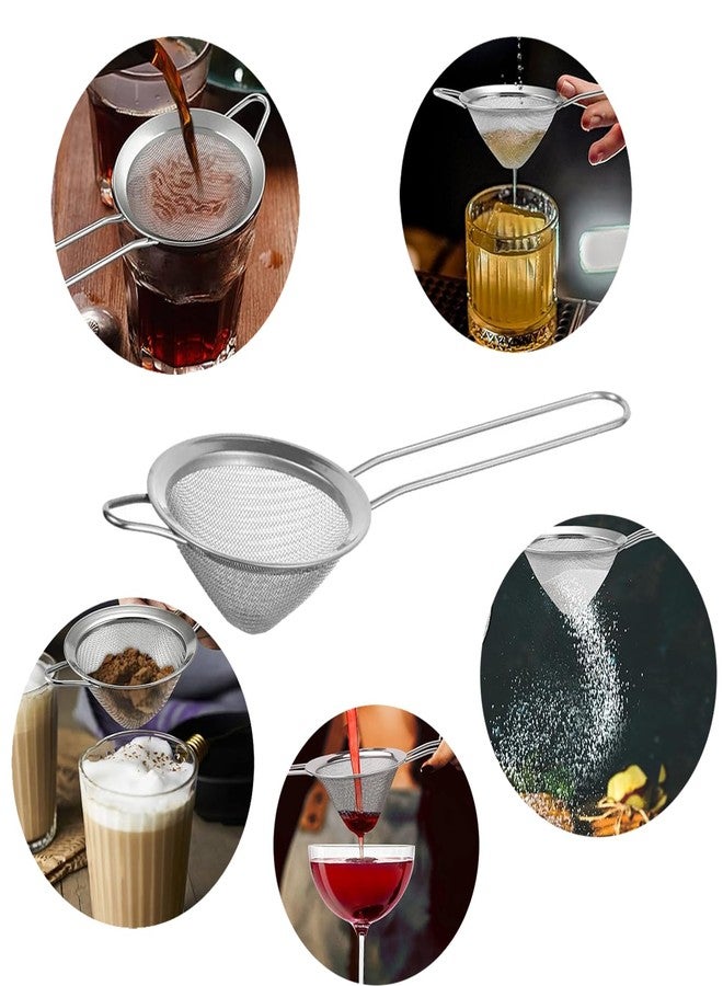 TAODAN 2PCS 21.5cm Length Stainless Steel Small Filters Fine Mesh Filter Mini Cocktail Strainer Deep Conical Tea Strainer for Coffee Grounds Flour Crushed Ice Filtration - Image 3
