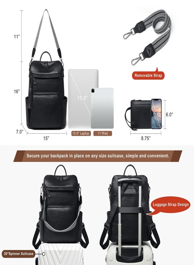 Shrrie Vegan Leather Backpack for Women Backpack Purse 14 inch Laptop Backpack for College Travel Work - Image 4