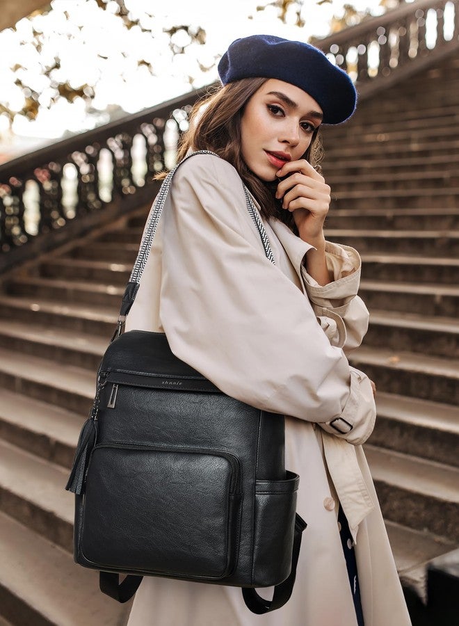 Shrrie Vegan Leather Backpack for Women Backpack Purse 14 inch Laptop Backpack for College Travel Work - Image 2