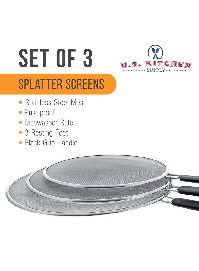 U.S. Kitchen Supply U.S. Kitchen Supply 3-Piece Stainless Steel Splatter Guard Set (13", 11.5", 9.5") Fine Mesh Cover, Grease & Oil, Splatter Screen for Frying Pan, Cooking Pots, with Resting Feet & Comfort Grip Handles  - Image 3