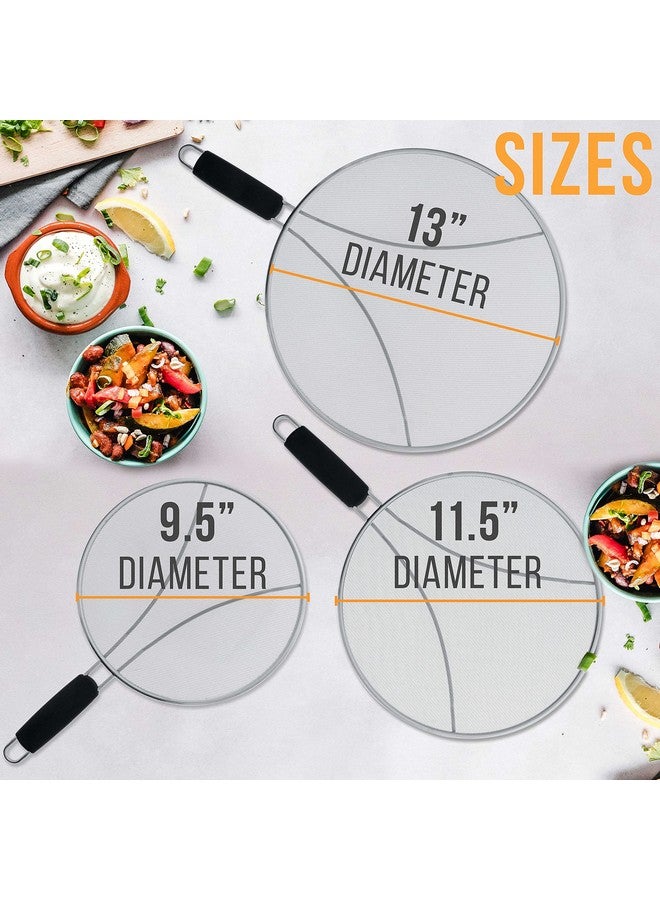U.S. Kitchen Supply U.S. Kitchen Supply 3-Piece Stainless Steel Splatter Guard Set (13", 11.5", 9.5") Fine Mesh Cover, Grease & Oil, Splatter Screen for Frying Pan, Cooking Pots, with Resting Feet & Comfort Grip Handles  - Image 2