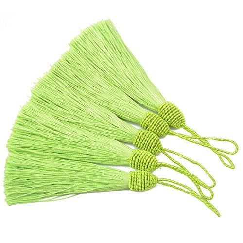 Makhry 20pcs 15.5cm/6 Inch Silky Floss Bookmark Tassels with 2-Inch Cord Loop and Small Chinese Knot for Jewelry Making, Souvenir, Bookmarks, DIY Craft Accessory (Light Green) - Image 2