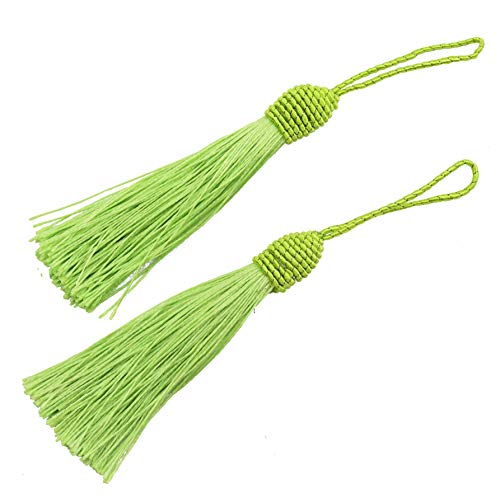 Makhry 20pcs 15.5cm/6 Inch Silky Floss Bookmark Tassels with 2-Inch Cord Loop and Small Chinese Knot for Jewelry Making, Souvenir, Bookmarks, DIY Craft Accessory (Light Green) - Image 1
