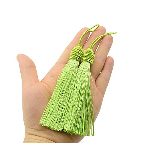 Makhry 20pcs 15.5cm/6 Inch Silky Floss Bookmark Tassels with 2-Inch Cord Loop and Small Chinese Knot for Jewelry Making, Souvenir, Bookmarks, DIY Craft Accessory (Light Green) - Image 3