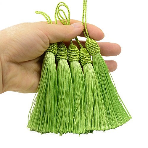 Makhry 20pcs 15.5cm/6 Inch Silky Floss Bookmark Tassels with 2-Inch Cord Loop and Small Chinese Knot for Jewelry Making, Souvenir, Bookmarks, DIY Craft Accessory (Light Green) - Image 5