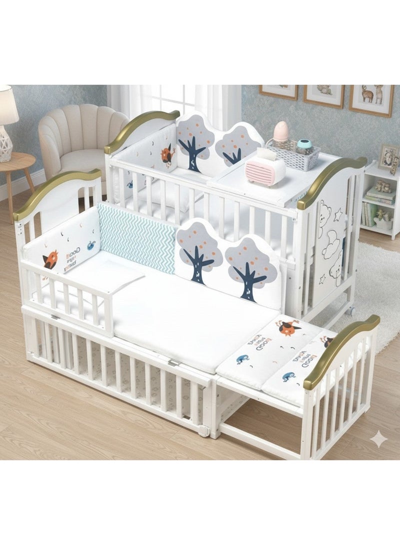 Zrafh Multifunctional Baby Bed with Mosquito Net Made of 100% New Zealand Pine Wood,Spacious Storage Space for Baby's Essentials, 360 Degree Swivel Wheels with Safety Brakes - 120*67*99 cm - WBB598G - Image 2