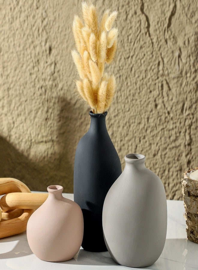 Enra Ceramic Vase Set of 3,Flower Vase Home Decor Modern Rustic Farmhouse Decor Pottery Vases for Pampas Grass Dried Fresh Flowers,Bedroom,Living Room,Bookshelf Decor, Centerpiece Table Boho Decor. - Image 5