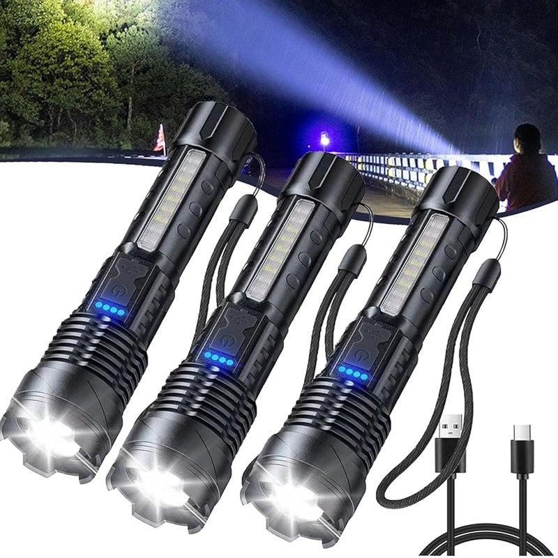 2024 Upgraded A70 Tactical LED Flashlight Rechargeable Waterproof Portable For Outdoor Camping 3pcs - Image 1