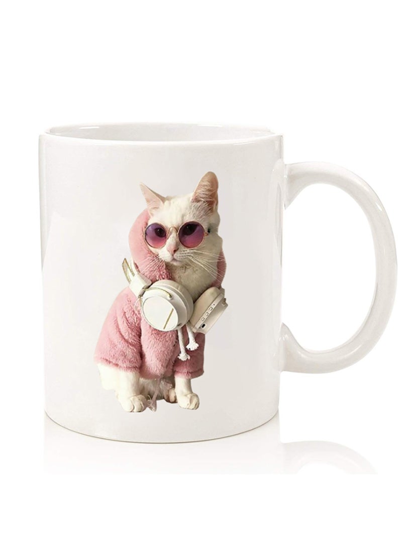 Theodor Premium Quality Two Sided Printed Coffee Mug Tea Cup For Home Office, Kids Men Women White Cat - Image 1