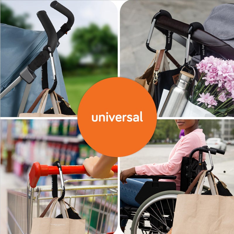 Baby Uma XL Stroller Hooks for Bags (2 Pack) - Universal Stroller Clips and Hooks with Foam Handle, 11 lb Weight Capacity per Carabiner, Adjustable & Non-Slip, Baby Travel Essential - Image 3