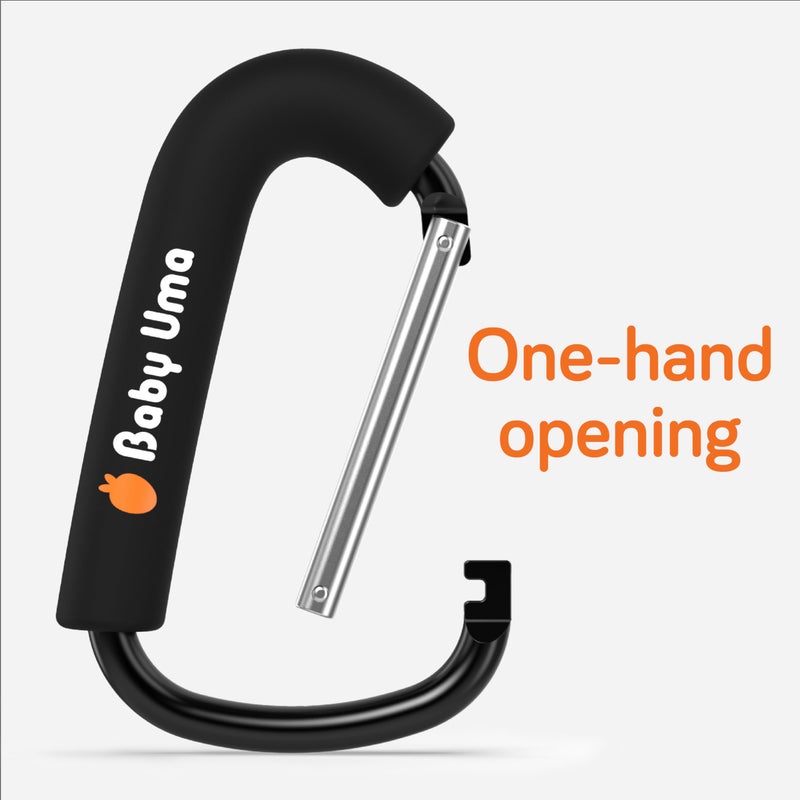 Baby Uma XL Stroller Hooks for Bags (2 Pack) - Universal Stroller Clips and Hooks with Foam Handle, 11 lb Weight Capacity per Carabiner, Adjustable & Non-Slip, Baby Travel Essential - Image 4