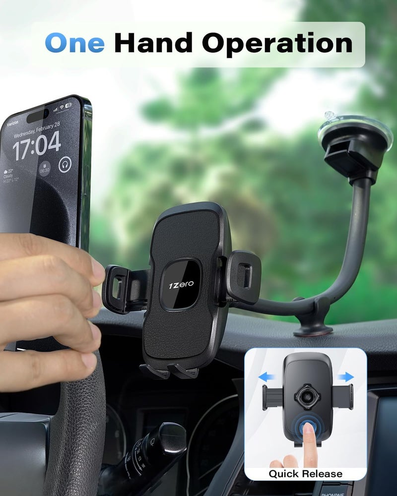 1Zero Solid Car Truck Phone Mount Holder with 14-Inch Gooseneck Long Arm, Windshield Window Mobile Holders w/Industrial-Strength Suction Cup, Anti-Shake Stabilizer Compatible All Cell Phones, Black - Image 3