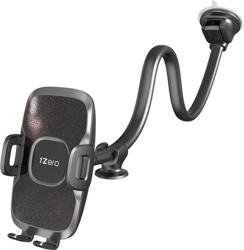 1Zero Solid Car Truck Phone Mount Holder with 14-Inch Gooseneck Long Arm, Windshield Window Mobile Holders w/Industrial-Strength Suction Cup, Anti-Shake Stabilizer Compatible All Cell Phones, Black - Image 1