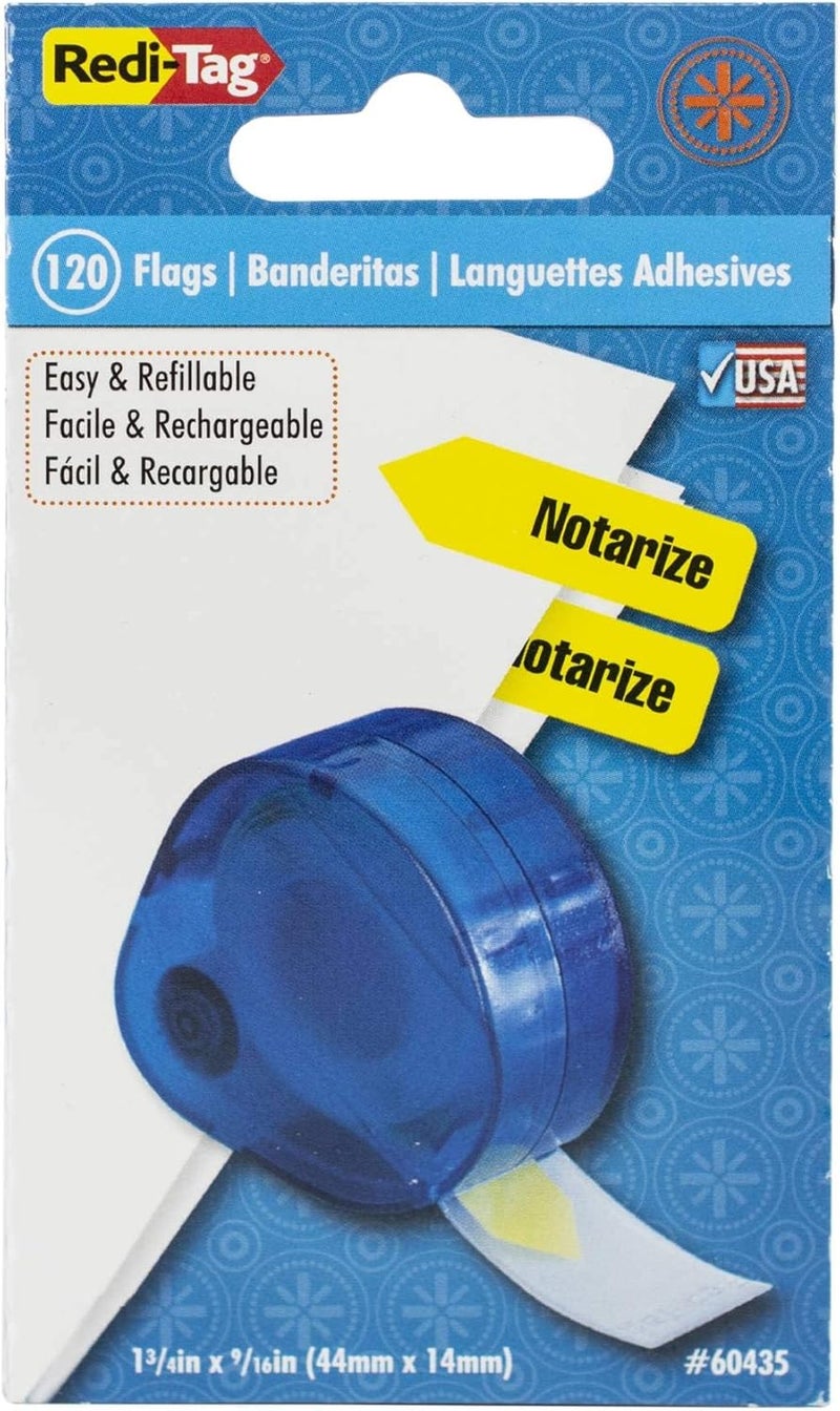 Redi-Tag Notarize Printed Arrow Dispenser Flags - 120 Reusable Yellow Flags, 1-7/8 x 9/16 Inches