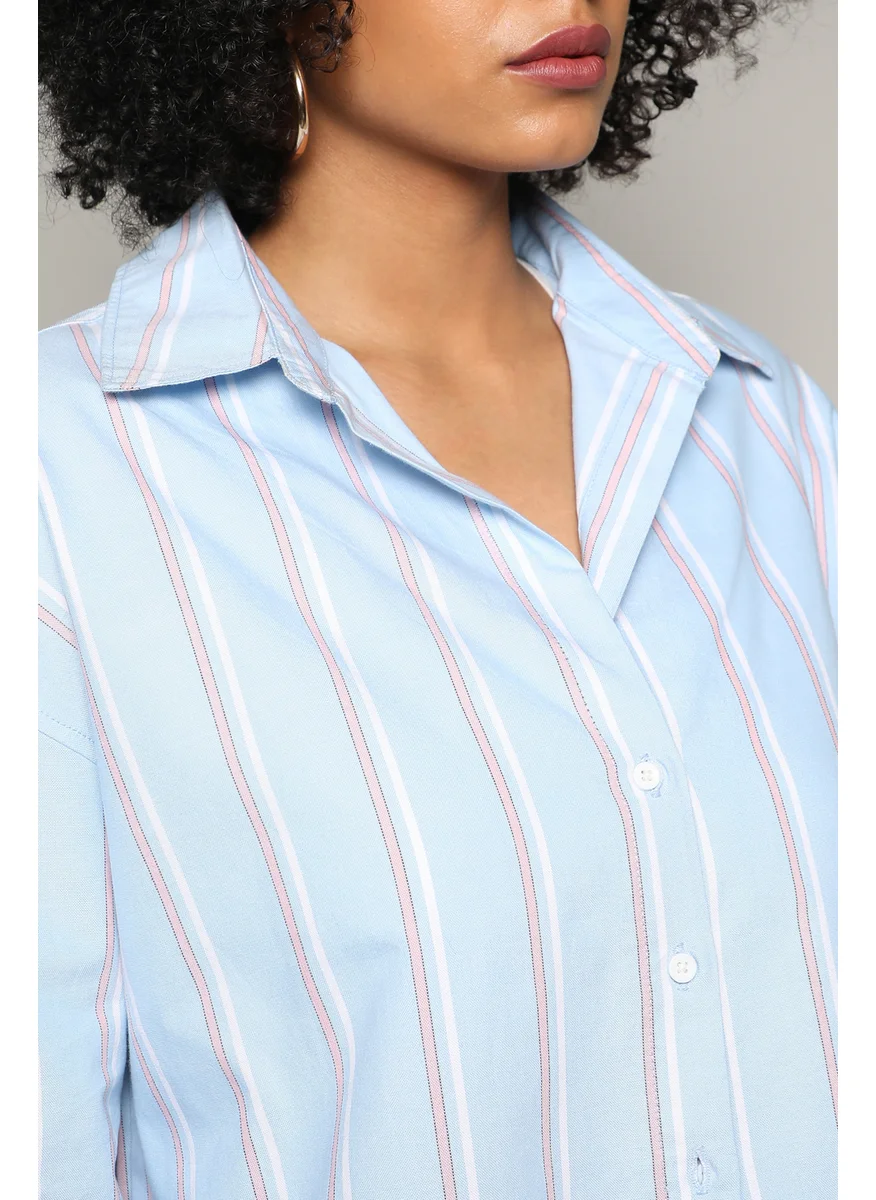كامبوس سوترا Women's Baby Blue Contrast Striped Boxy Shirt