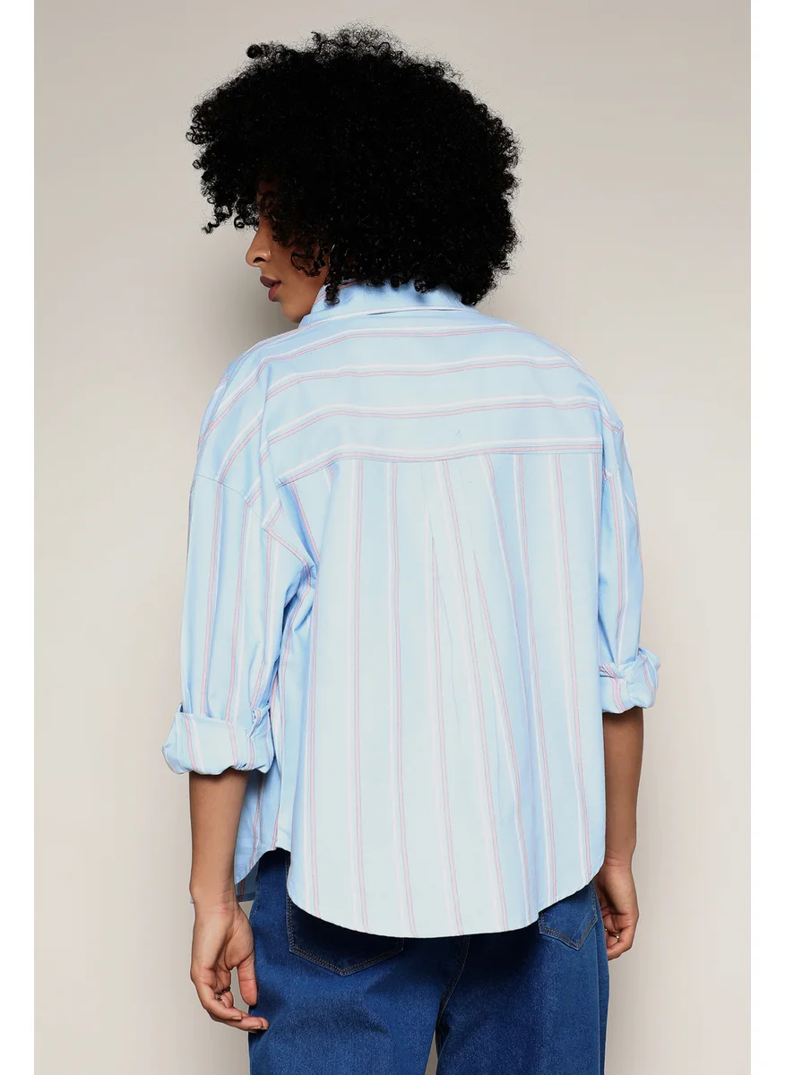 كامبوس سوترا Women's Baby Blue Contrast Striped Boxy Shirt