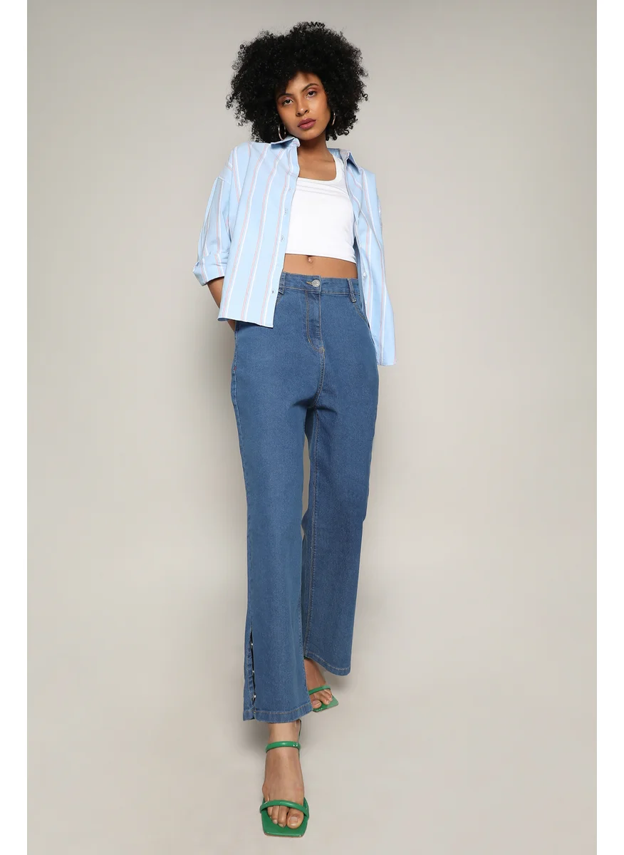 كامبوس سوترا Women's Baby Blue Contrast Striped Boxy Shirt