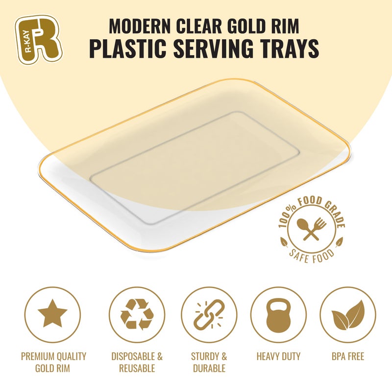 R-kay 3 Pack Plastic Serving Trays for Party - Gold Serving Tray 8 x 11 Inch - Heavy Duty Dessert Trays for Food - Rectangular Party Serving Trays for Entertaining - Clear Cookie Platters - Image 4