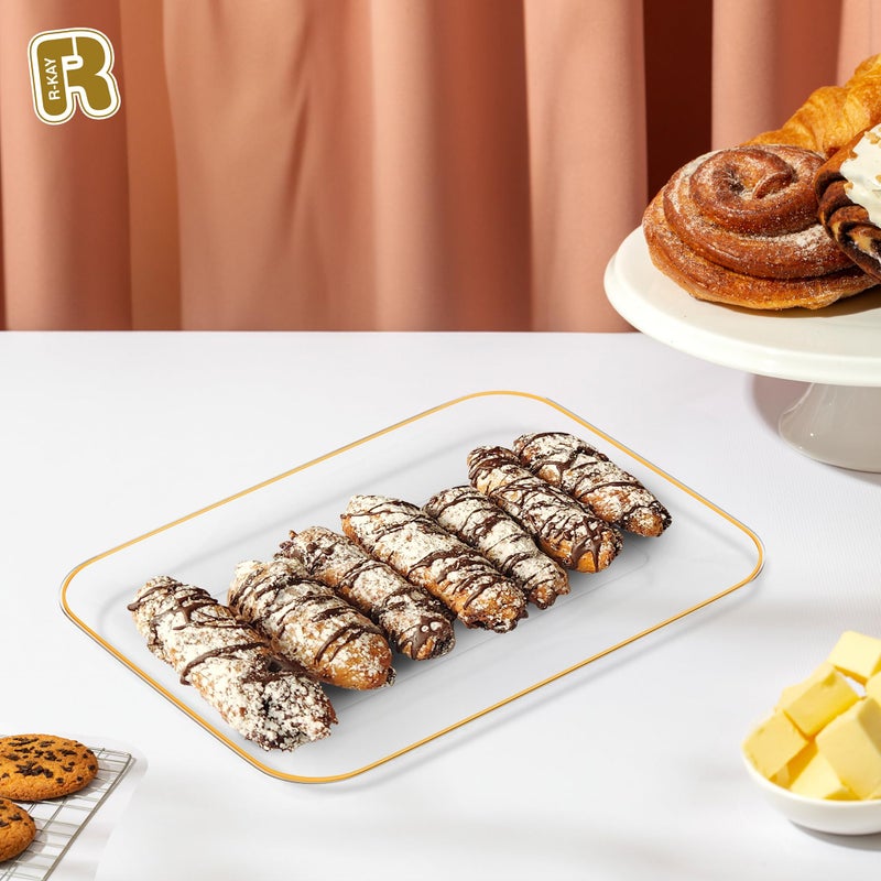 R-kay 3 Pack Plastic Serving Trays for Party - Gold Serving Tray 8 x 11 Inch - Heavy Duty Dessert Trays for Food - Rectangular Party Serving Trays for Entertaining - Clear Cookie Platters - Image 2