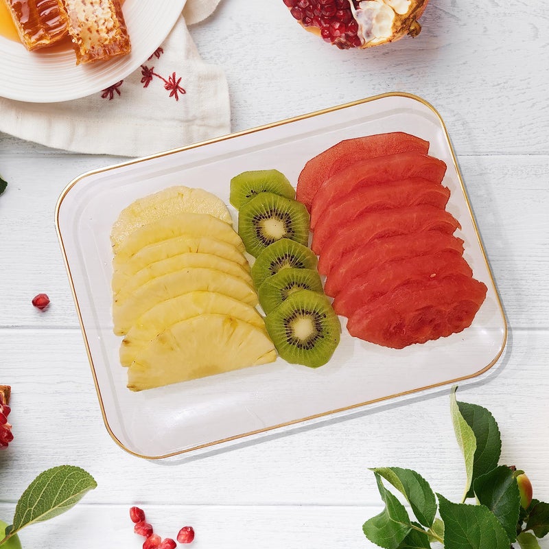 R-kay 3 Pack Plastic Serving Trays for Party - Gold Serving Tray 8 x 11 Inch - Heavy Duty Dessert Trays for Food - Rectangular Party Serving Trays for Entertaining - Clear Cookie Platters - Image 5