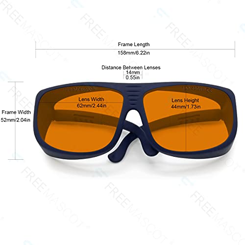 FreeMascot OD 6+ 190nm-490nm Wavelength UV light/Anti Blue Light Blocking Safety Glasses for 405nm, 445nm, 450nm,473nm Laser (Fit-over Frame 5) - Image 4