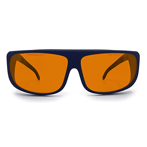 FreeMascot OD 6+ 190nm-490nm Wavelength UV light/Anti Blue Light Blocking Safety Glasses for 405nm, 445nm, 450nm,473nm Laser (Fit-over Frame 5) - Image 1