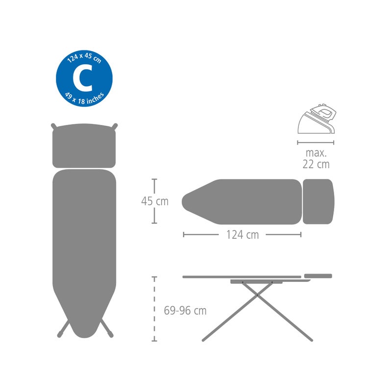 Brabantia Size C (49 x 18 inches) Replacement Ironing Board Cover with Thick Foam & Felt Padding (Metallized) Easy-Fit, 100% Cotton - Image 4