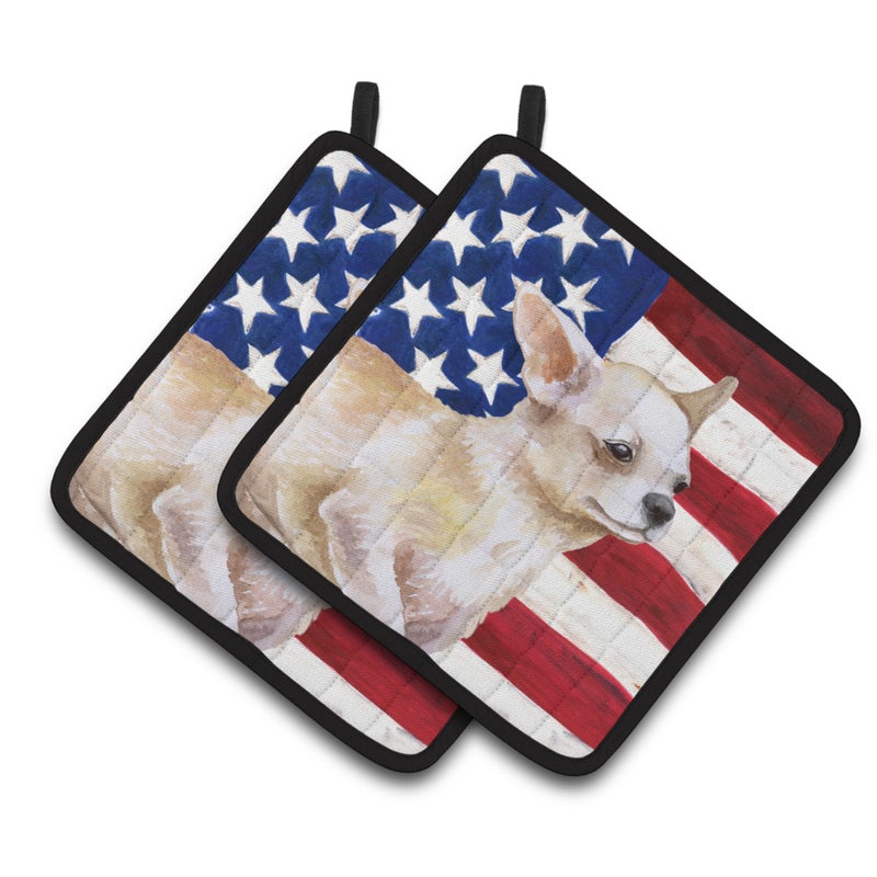 Caroline's Treasures ""Caroline's Treasures Chihuahua Leg up Patriotic Decorated pot holder  7.5H x 7.5W  USA American Flag""