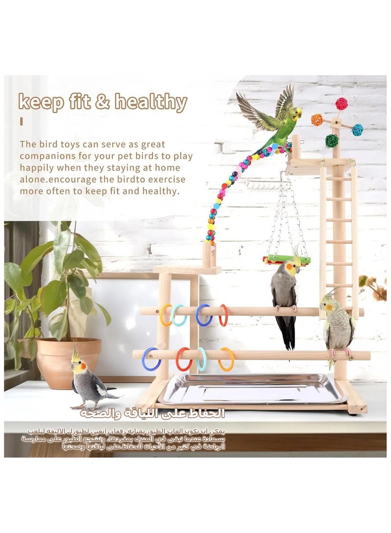 ملعب للطيور، حامل للعب الطيور، مكان لتسلية الطيور، أغصان للطيور، إطار تسلق للطيور، حامل خشبي للراهب الببغاء للحوامضة، كونور، كوكاتي، طائر الحب، بادجي، كايك (46 * 31 * 70 سم) - Image 4
