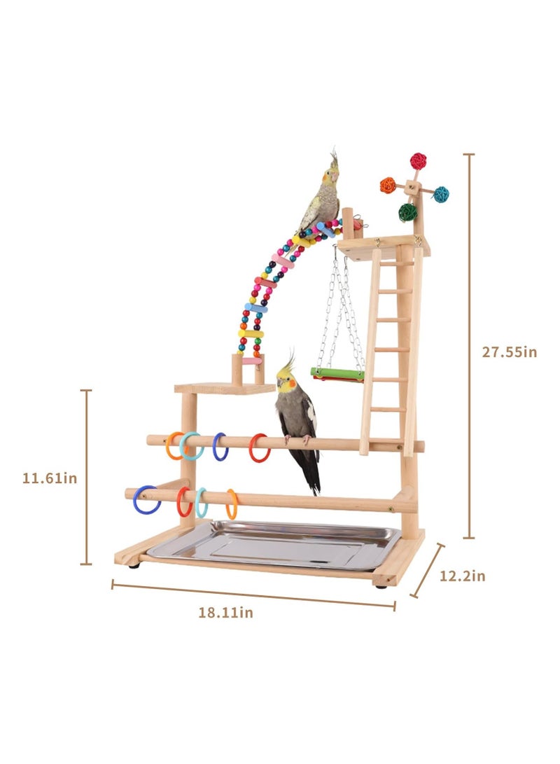 ملعب للطيور، حامل للعب الطيور، مكان لتسلية الطيور، أغصان للطيور، إطار تسلق للطيور، حامل خشبي للراهب الببغاء للحوامضة، كونور، كوكاتي، طائر الحب، بادجي، كايك (46 * 31 * 70 سم) - Image 5