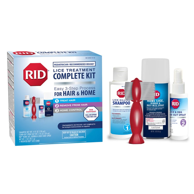 RID مجموعة علاج القمل RID الكاملة تشمل 2 أونصة سائلة من شامبو قتل القمل، 2 أونصة سائلة من رذاذ إزالة القمل والبيض، مشط القمل و3 أونصات من رذاذ المنزل للقمل، بق الفراش، وعث الغبار، مجموعة مكونة من 4 قطع، 1 عدد - Image 2