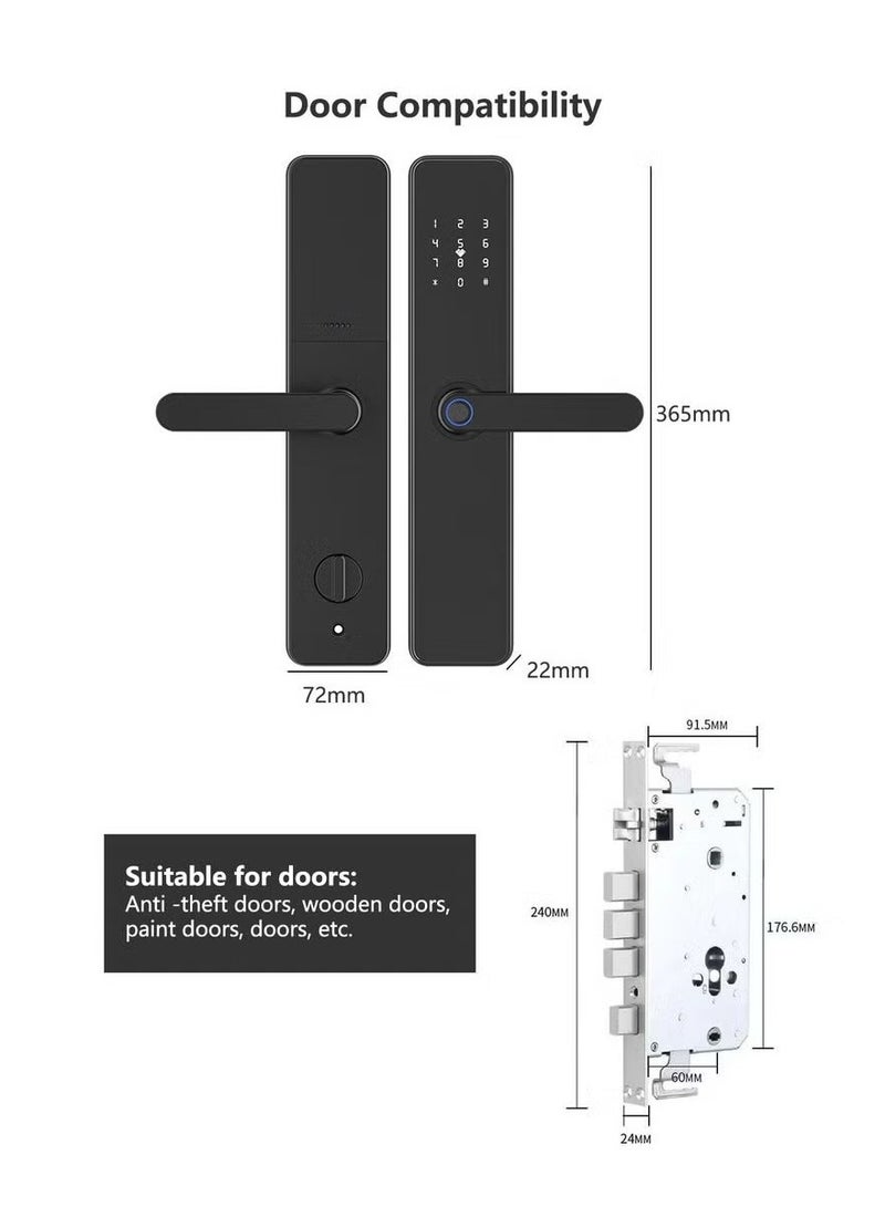 Sharpdo Fingerprint Smart Lock – Keyless Entry Door Lock with Tuya App, Fingerprint, Password & Key Access - Image 2