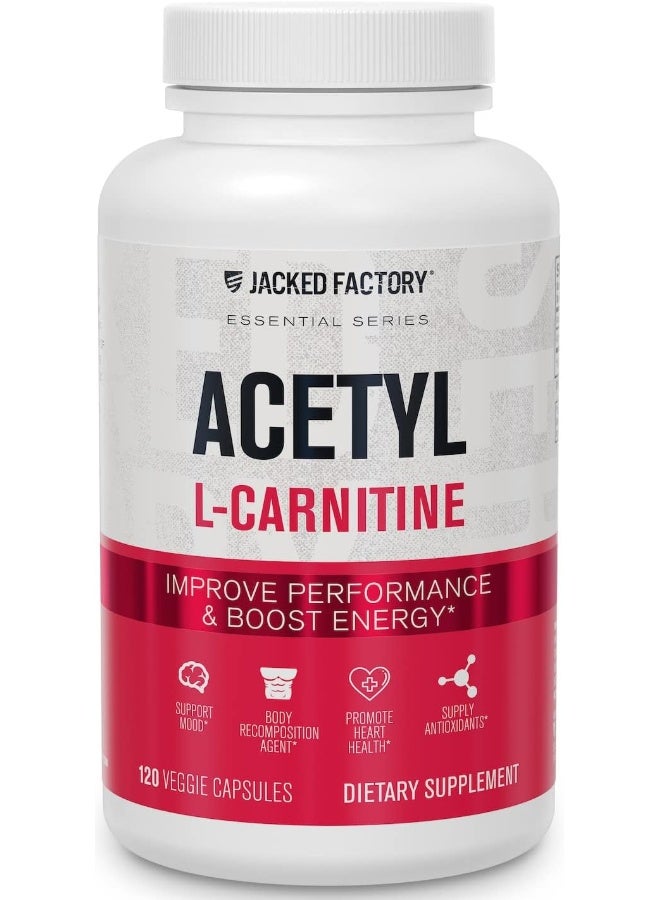 Jacked Factory Jacked Factory Acetyl L Carnitine 750mg Supplement - Extra Strength L-Carnitine (ALCAR) for Energy, Body Recomposition, Memory & More - Zero Fillers - 120 Non GMO Veggie Pills - Image 1