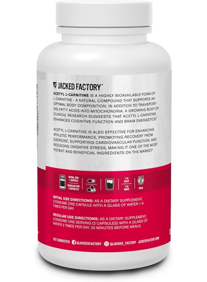 Jacked Factory Jacked Factory Acetyl L Carnitine 750mg Supplement - Extra Strength L-Carnitine (ALCAR) for Energy, Body Recomposition, Memory & More - Zero Fillers - 120 Non GMO Veggie Pills - Image 5