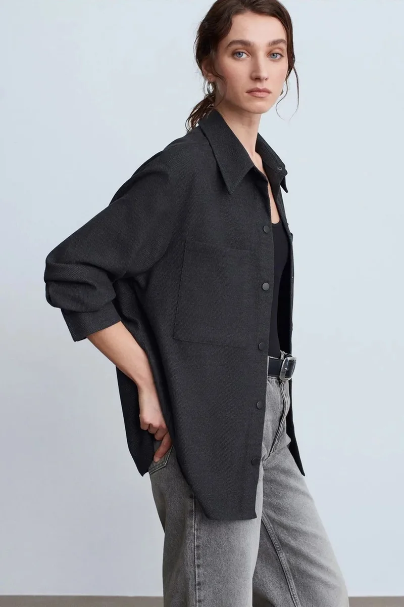 ديلفين DILVIN Oversized Long-Sleeve Knit Overshirt