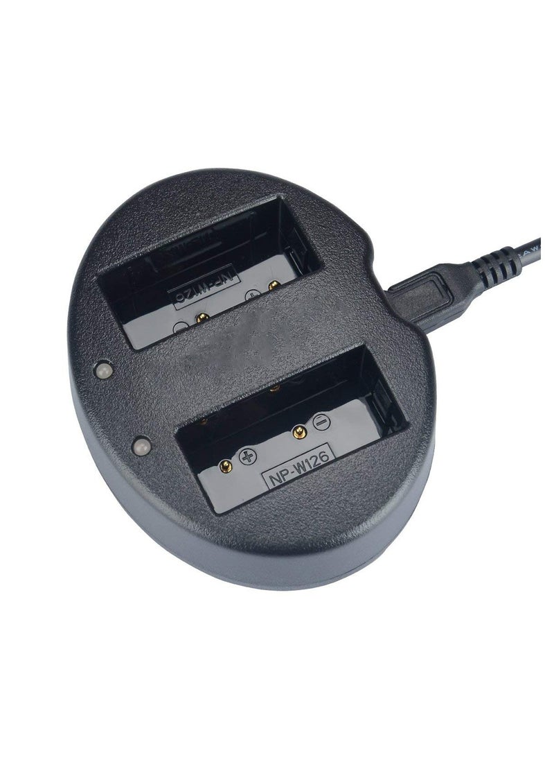Excefore - Dual USB Charger for Fujifilm NP-W126 NP-W126S and Fujifilm FinePix X-Pro1 X-Pro2 HS30EXR HS33EXR HS35EXR HS50EXR X100F X-A1 X-A2 X-A3 X-A5 X-E1 X-E2 X-M1 X-T1 X-T2 X-T10 X-T20 X-T100 X-H1 - Image 1