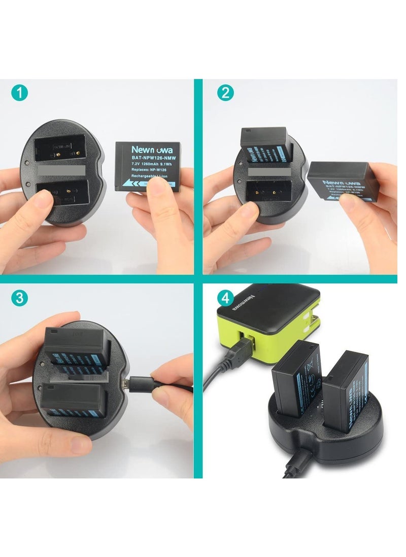 Excefore - Dual USB Charger for Fujifilm NP-W126 NP-W126S and Fujifilm FinePix X-Pro1 X-Pro2 HS30EXR HS33EXR HS35EXR HS50EXR X100F X-A1 X-A2 X-A3 X-A5 X-E1 X-E2 X-M1 X-T1 X-T2 X-T10 X-T20 X-T100 X-H1 - Image 1