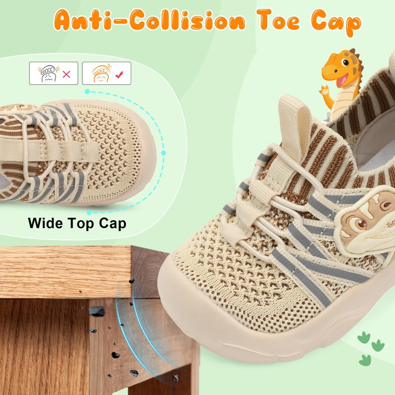 FEETCITY Toddler Slip On Shoes Toddler Tennis Shoes Baby Sneakers Infant Barefoot Shoe Wide Toddler Shoe Kids Dinosaur Sneakers Size 7 Brown - Image 5