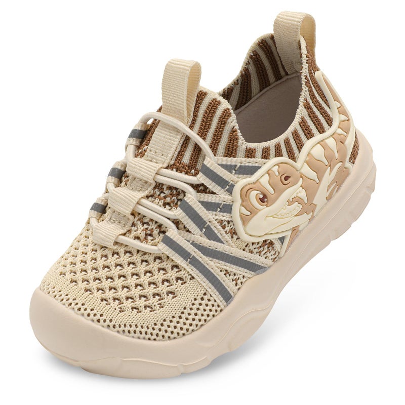 FEETCITY Toddler Slip On Shoes Toddler Tennis Shoes Baby Sneakers Infant Barefoot Shoe Wide Toddler Shoe Kids Dinosaur Sneakers Size 7 Brown - Image 1