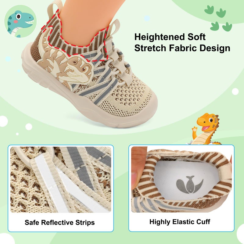 FEETCITY Toddler Slip On Shoes Toddler Tennis Shoes Baby Sneakers Infant Barefoot Shoe Wide Toddler Shoe Kids Dinosaur Sneakers Size 7 Brown - Image 4